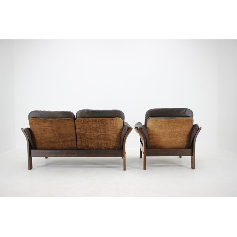 Canapé et fauteuil vintage Georg Thams 2 places en cuir brun foncé Danemark 1970