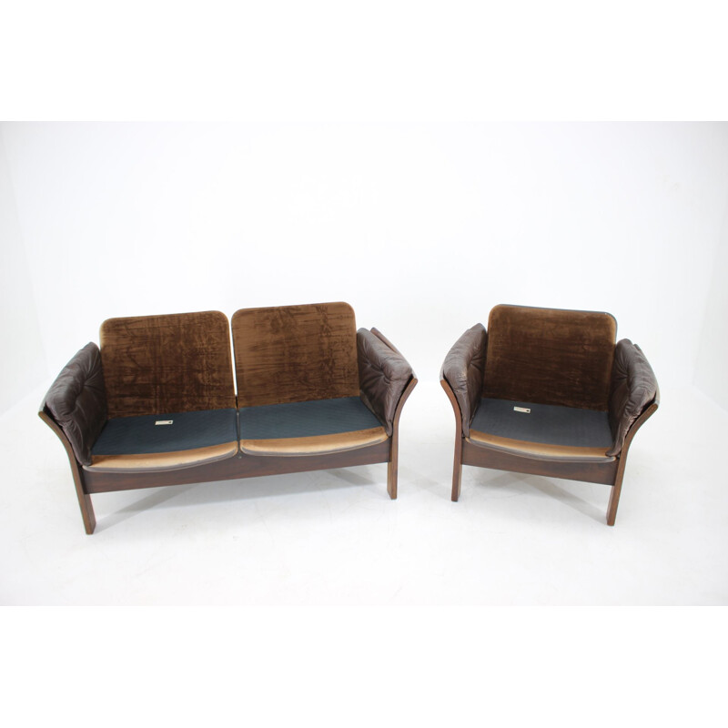 Sofá y sillón vintage Georg Thams de cuero marrón oscuro de 2 plazas Dinamarca 1970