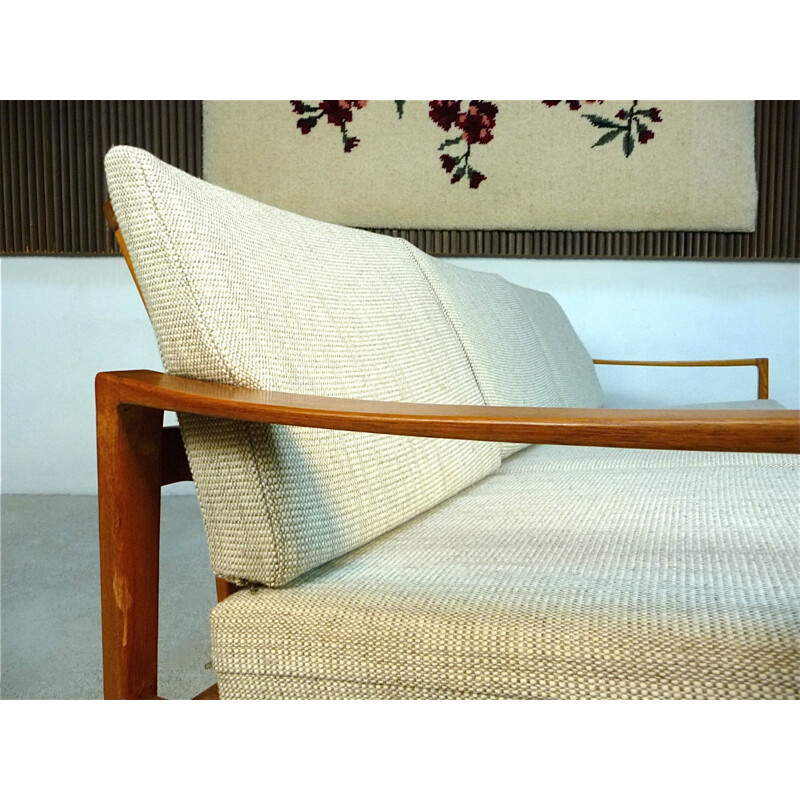 WK Wohnen 3-Sitzer-Sofa aus Eiche und Stoff - 1960