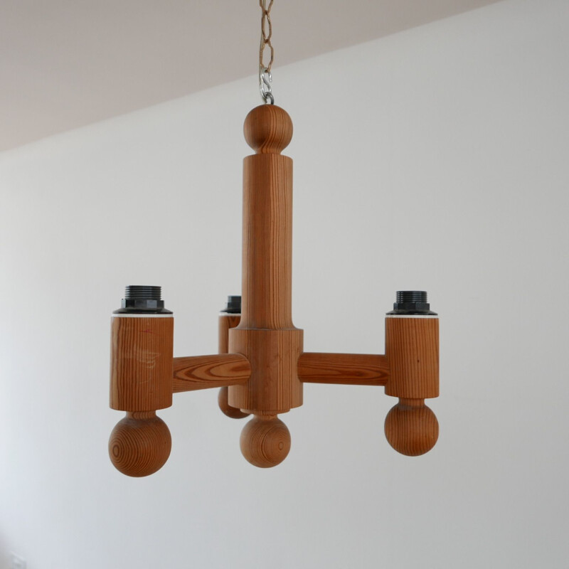 Mid-Century Three Arm Pendant Chandelier Scandinavian 1960s