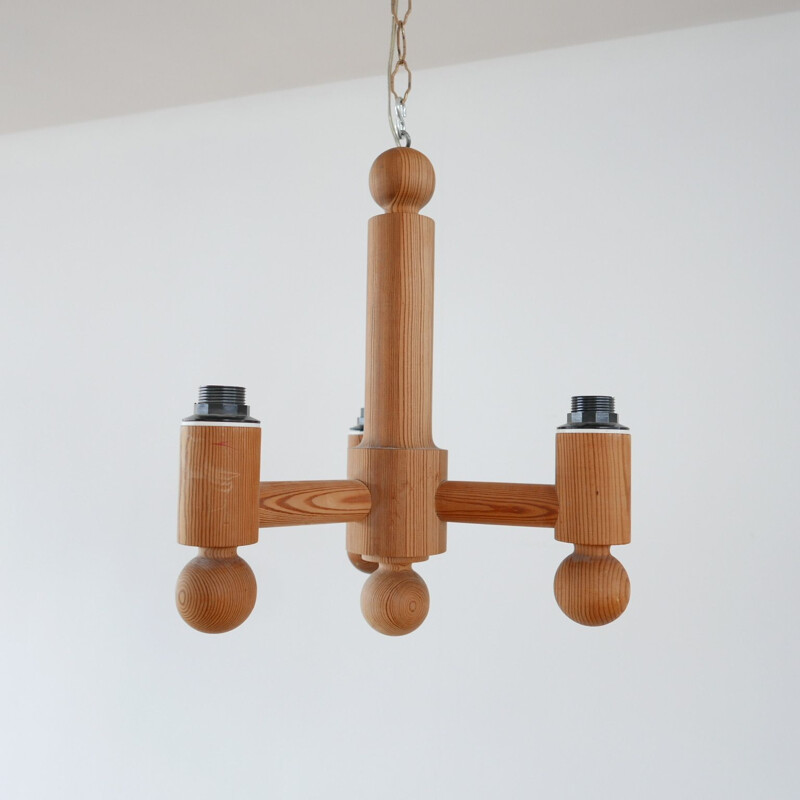 Mid-Century Three Arm Pendant Chandelier Scandinavian 1960s