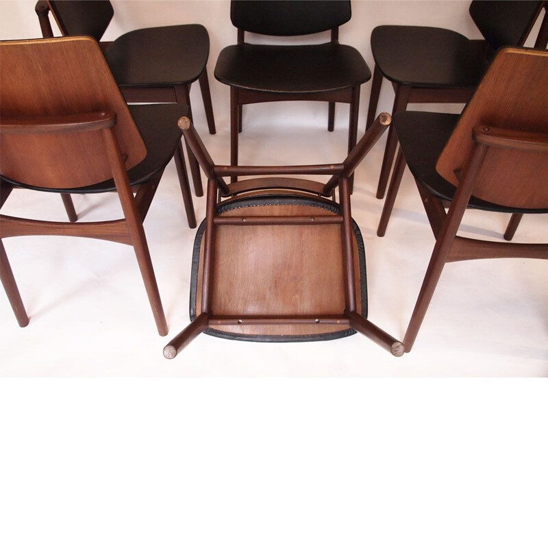 Lot de 6 chaises vintage Arne Hovmand Olsen Scandinave 1960