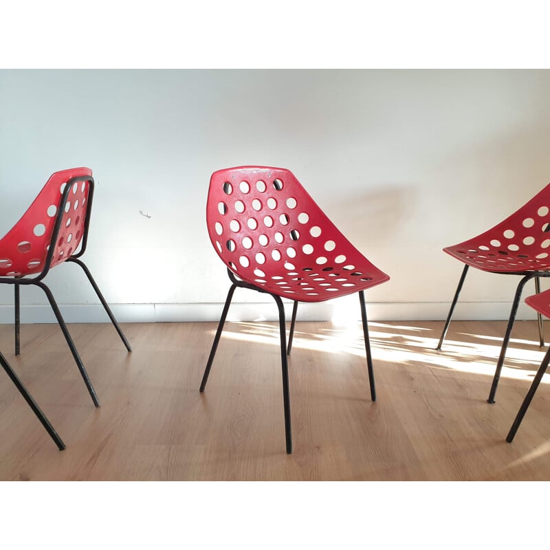Set of 8 vintage Deauville chairs by Pierre Guariche for Meurop 1960