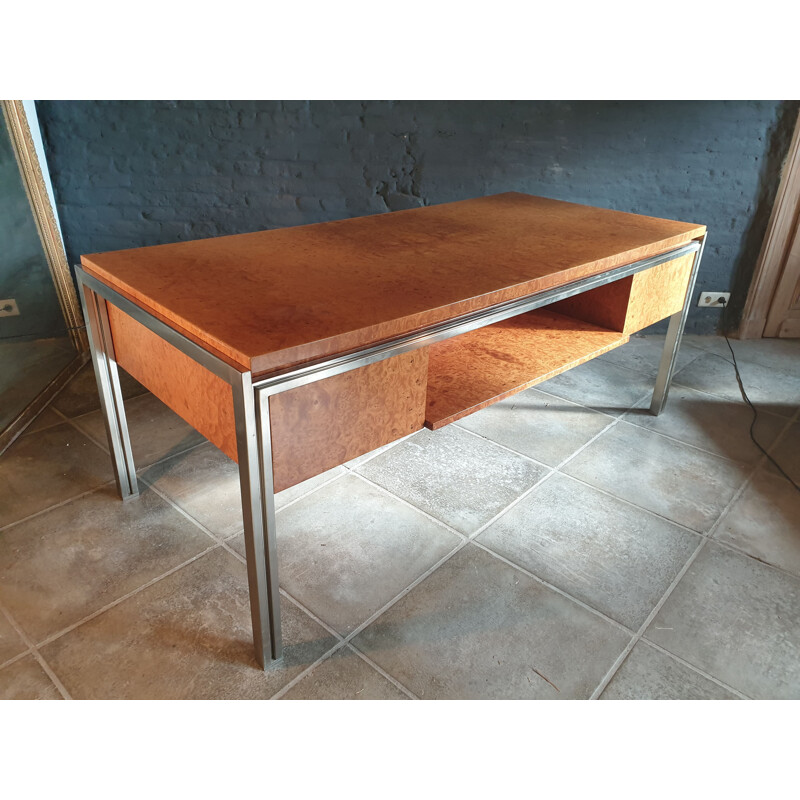 Vintage wooden desk with magnifying glass 1970