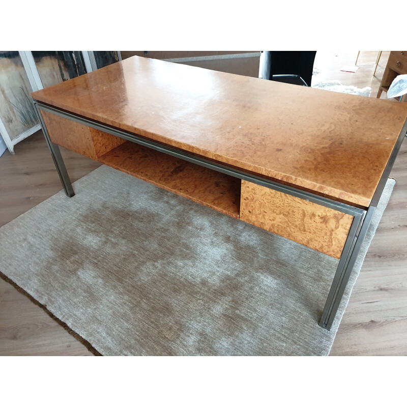 Vintage wooden desk with magnifying glass 1970