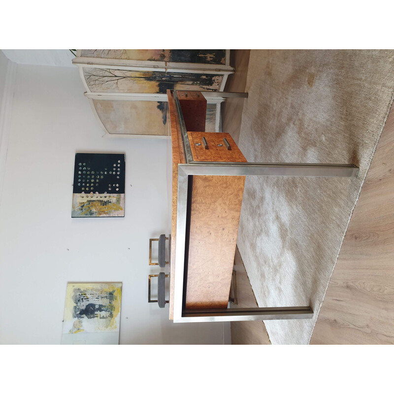 Vintage wooden desk with magnifying glass 1970