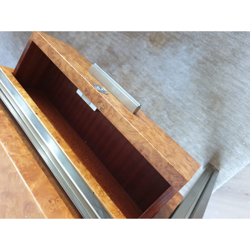 Vintage wooden desk with magnifying glass 1970