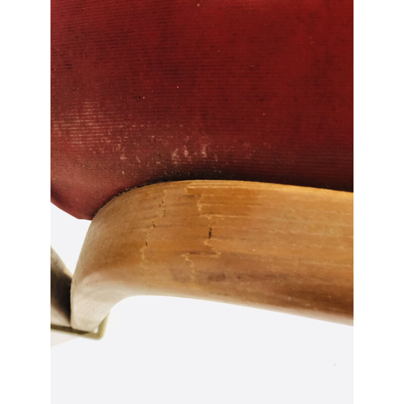 Lot de 5 chaises vintage Bow Wood en skaï rouge, Steiner