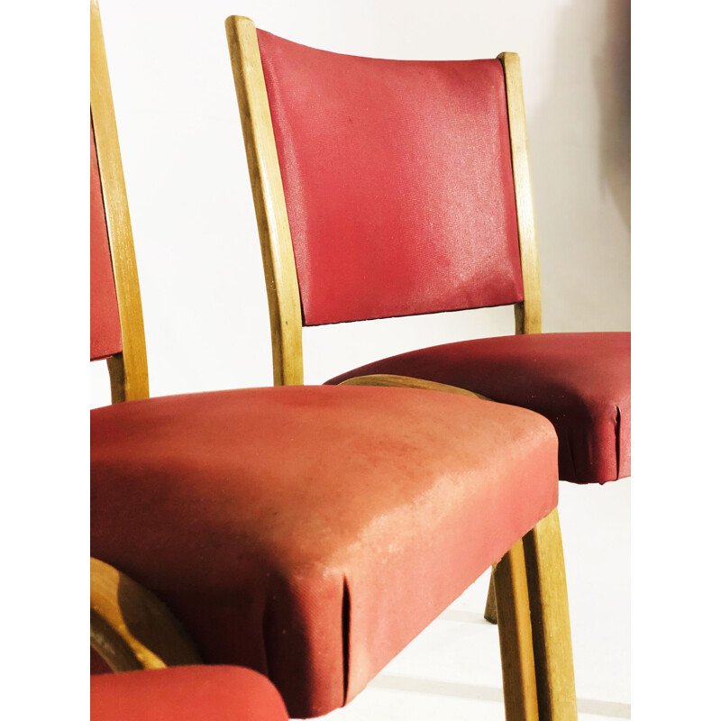 Lot de 5 chaises vintage Bow Wood en skaï rouge, Steiner