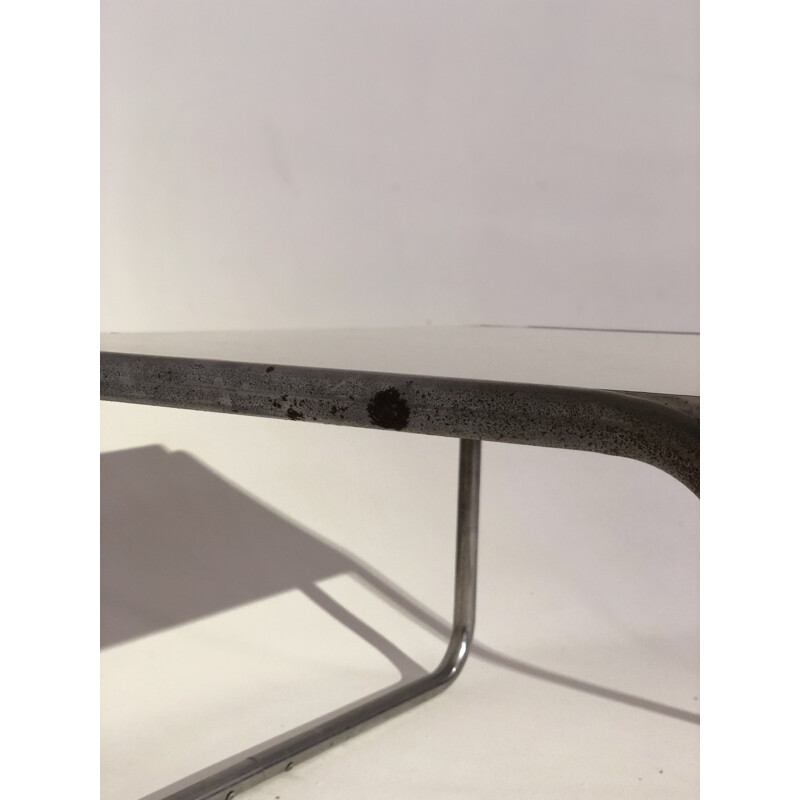 Table basse vintage en contreplaqué et aluminium chromé