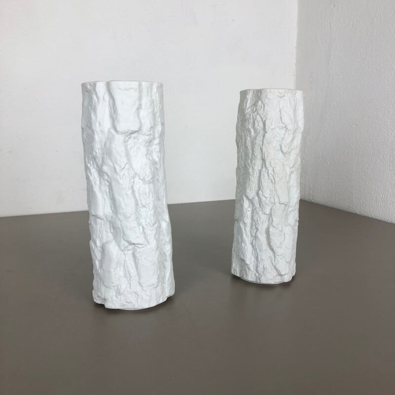 Pair of vintage porcelain vases OP Art, Brutalist, by Bareuthe Waldsassen, Germany 1970