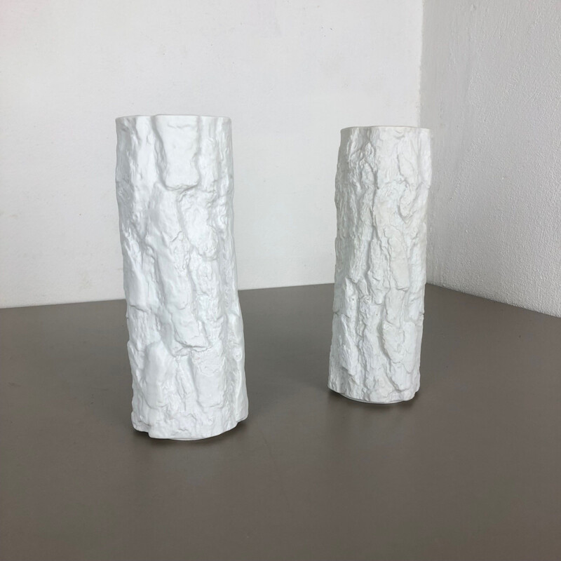 Paire de vases vintage en porcelaine OP Art, Brutaliste, de Bareuthe Waldsassen, Allemagne 1970