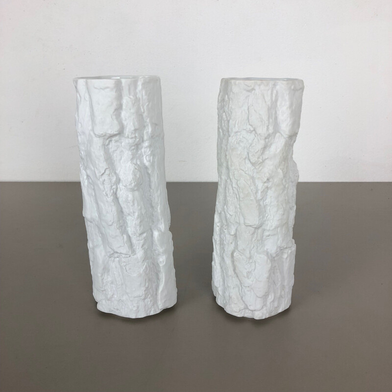 Paire de vases vintage en porcelaine OP Art, Brutaliste, de Bareuthe Waldsassen, Allemagne 1970