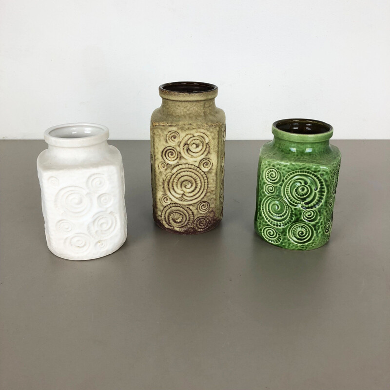 Set of 3 vintage ceramic vases for Scheurich, Germany 1970