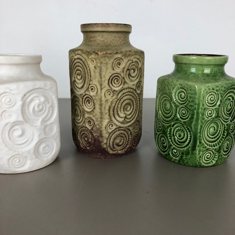 Ensemble de 3 vases vintage en céramique pour Scheurich, Allemagne 1970