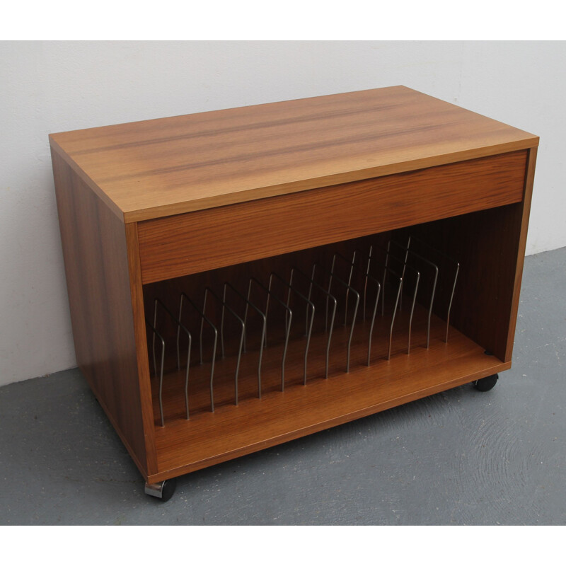 Vintage record rack in walnut by Renz, Germany 1970