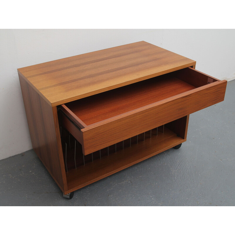 Vintage record rack in walnut by Renz, Germany 1970