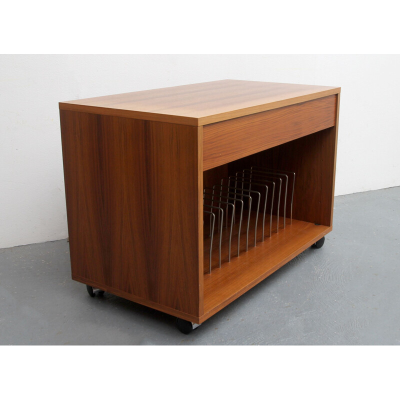 Vintage record rack in walnut by Renz, Germany 1970