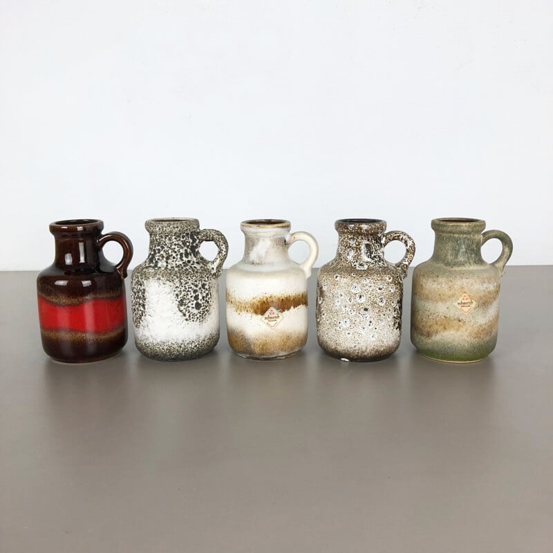 Set of 5 vintage ceramic vases for Scheurich, Germany 1970
