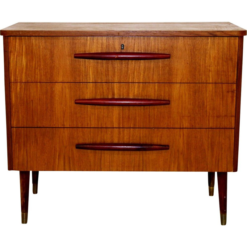 Vintage teak and beechwood chest of drawers Sweden 1950s