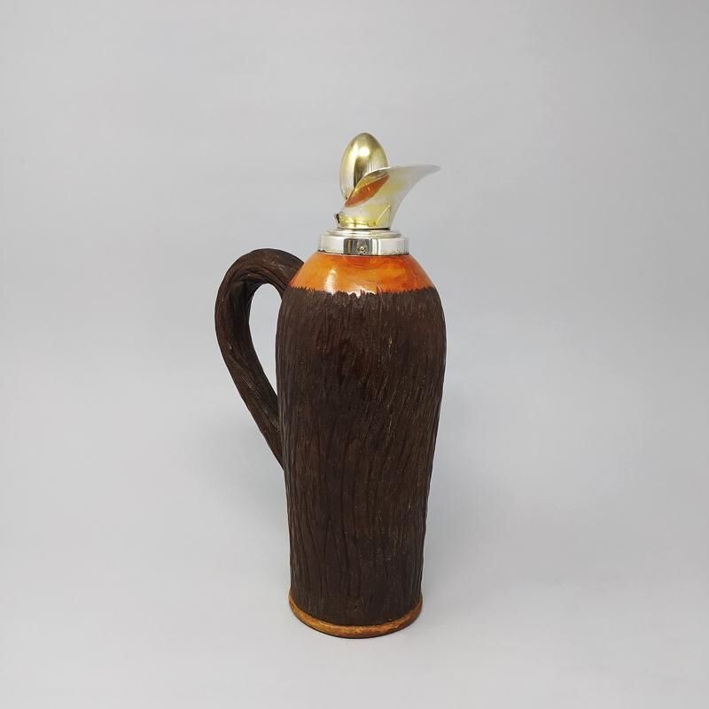 Vintage pitcher in brass and wood by Aldo Tura, Italy 1950