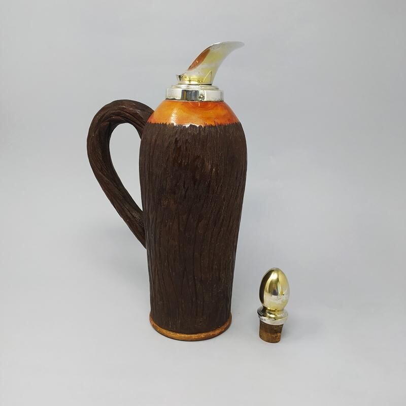 Vintage pitcher in brass and wood by Aldo Tura, Italy 1950