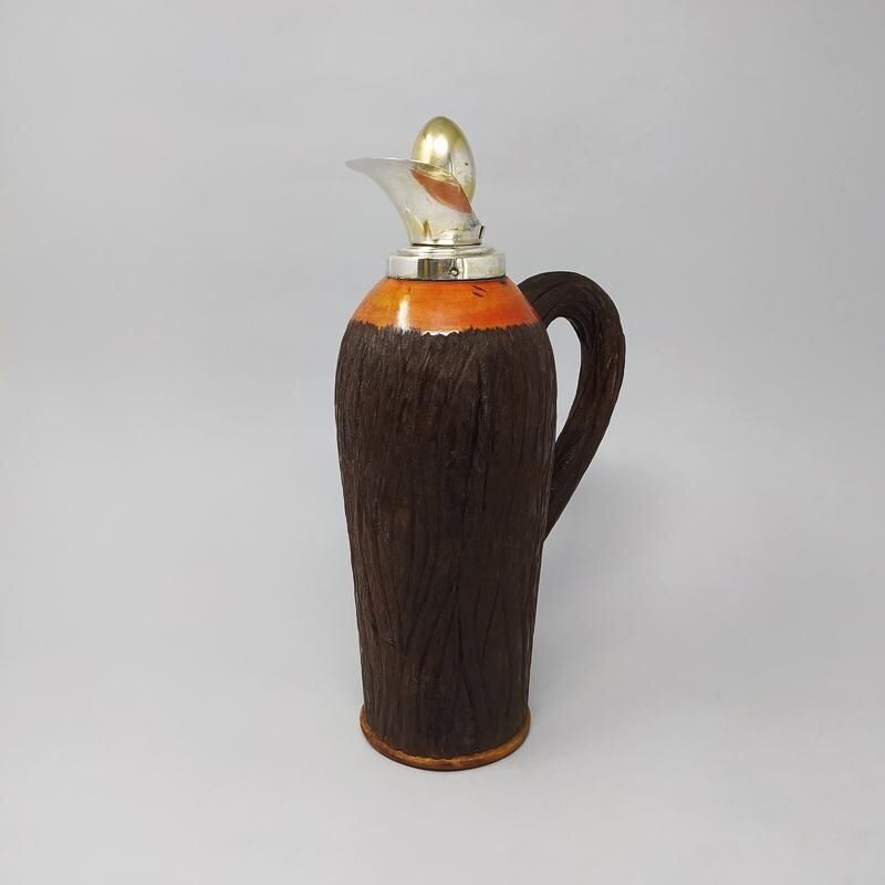 Vintage pitcher in brass and wood by Aldo Tura, Italy 1950