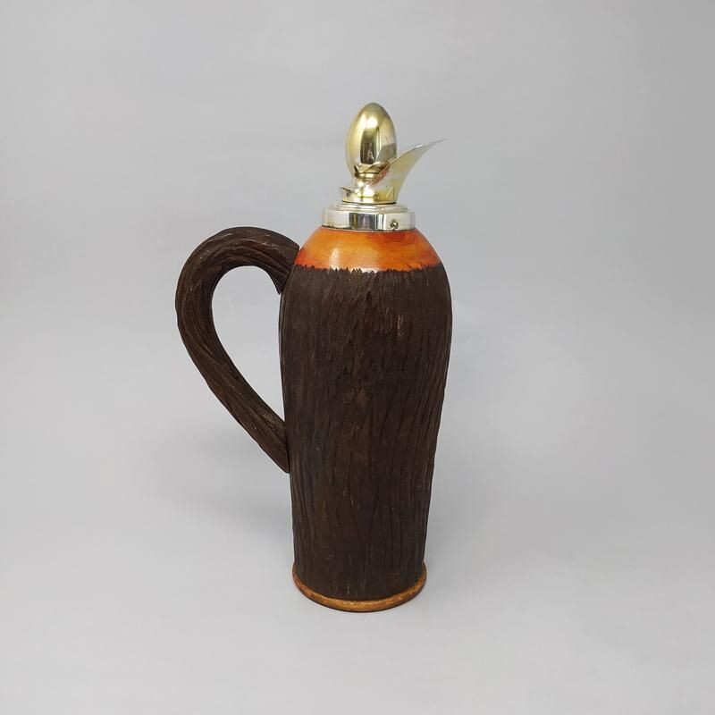 Vintage pitcher in brass and wood by Aldo Tura, Italy 1950