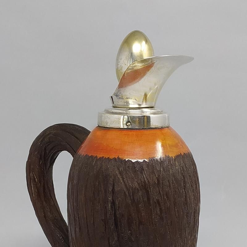 Vintage pitcher in brass and wood by Aldo Tura, Italy 1950