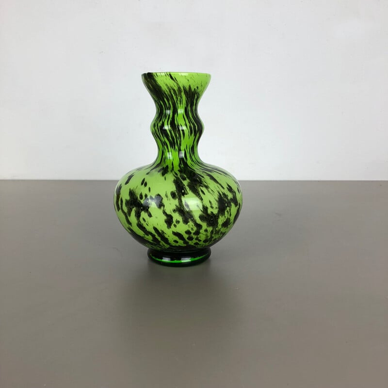 Large vintage Green Pop Art Opaline Florence Vase Italy 1970s