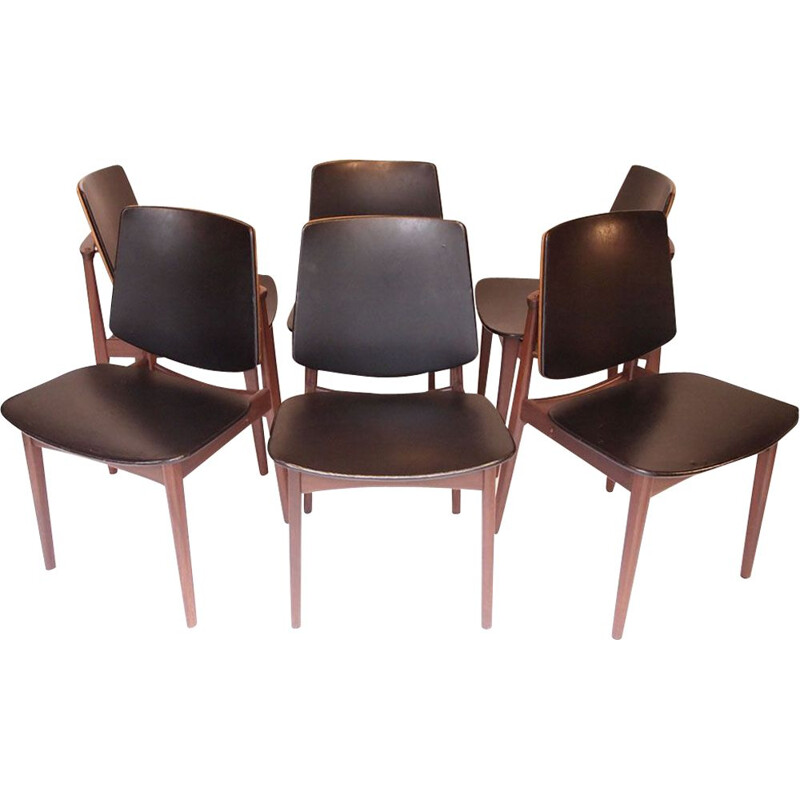 Set of 6 vintage Arne Hovmand Olsen Scandinavian chairs 1960