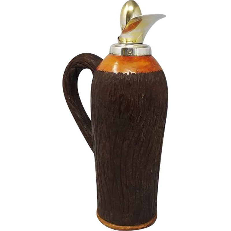 Vintage pitcher in brass and wood by Aldo Tura, Italy 1950