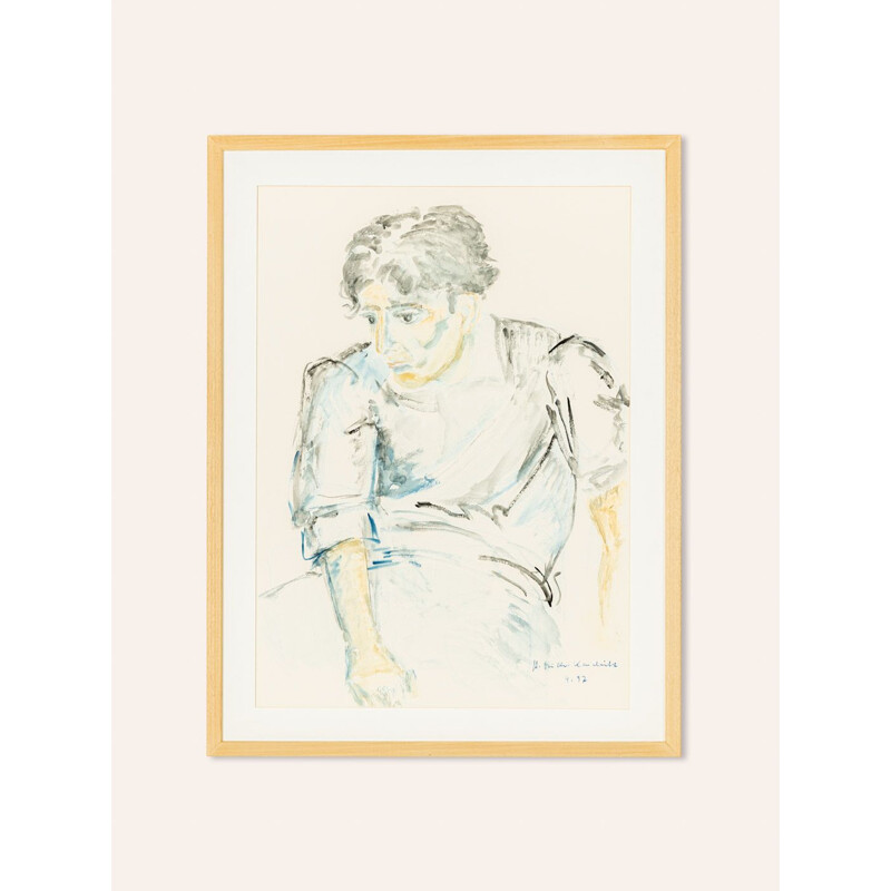 Tableau vintage Young sitting man de Helga Müller, 1997