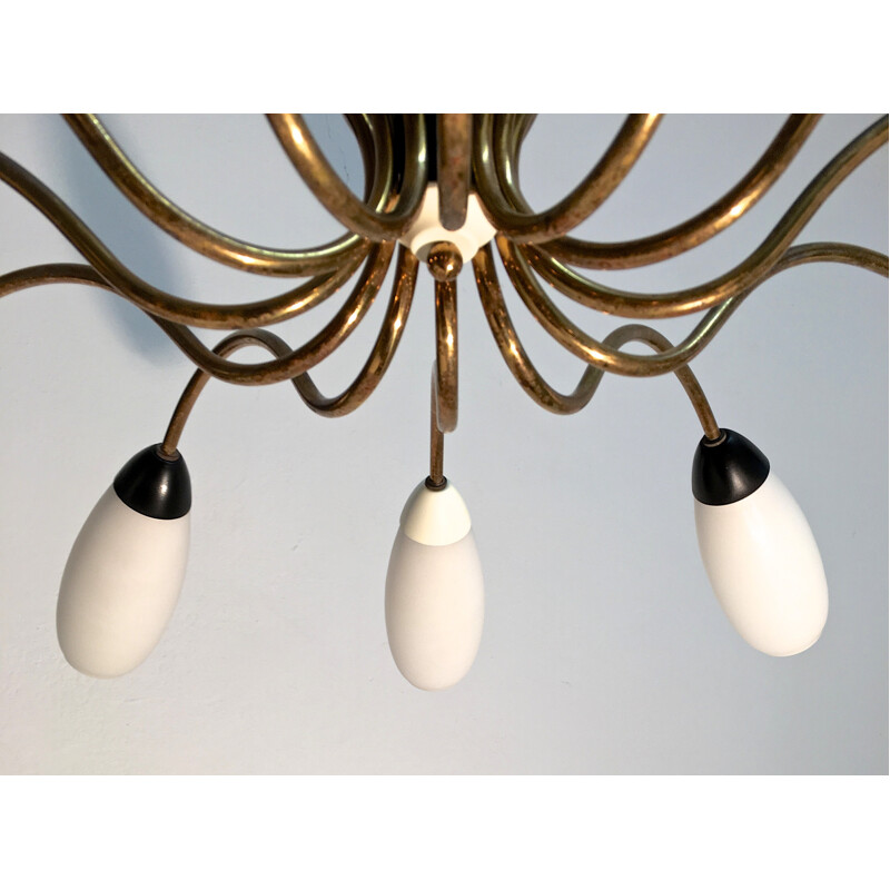 Italian Mid century chandelier in brass and glass - 1950s