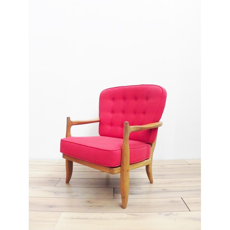 Votre Maison "José" armchair in oakwood and red woolen fabric - 1970s
