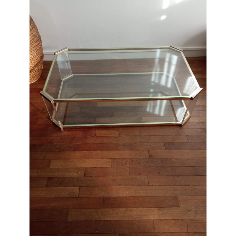 Vintage brass and plexiglass coffee table Roche Bobois 1970s