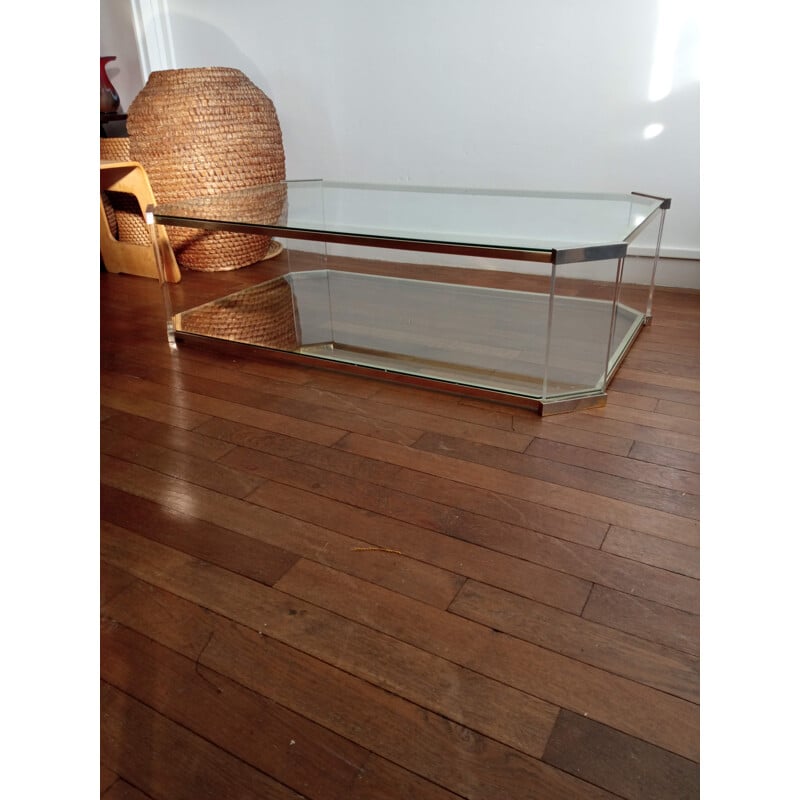 Vintage brass and plexiglass coffee table Roche Bobois 1970s