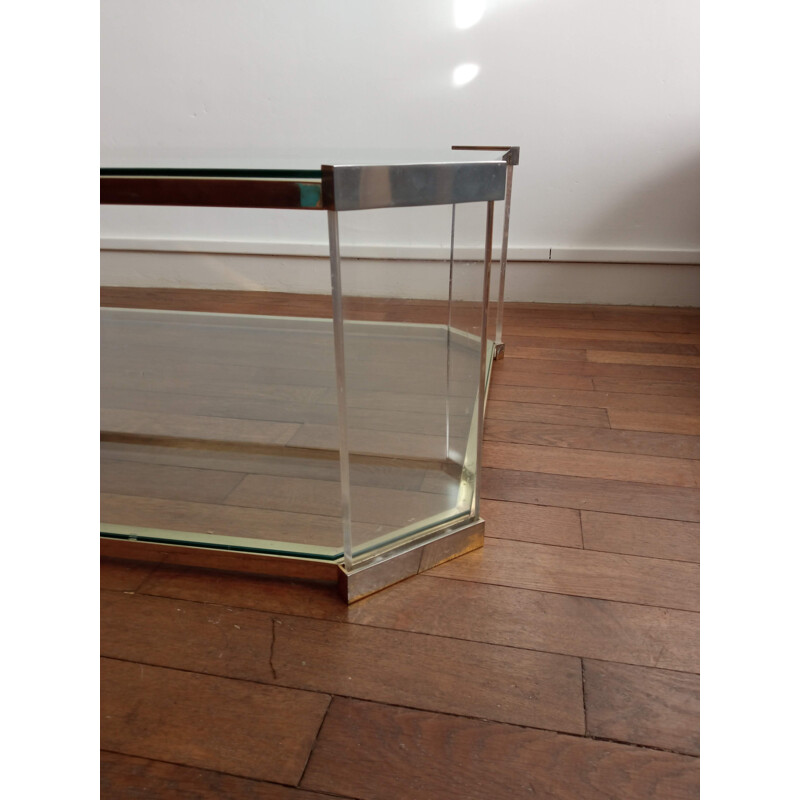 Vintage brass and plexiglass coffee table Roche Bobois 1970s