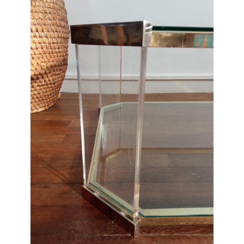 Vintage brass and plexiglass coffee table Roche Bobois 1970s