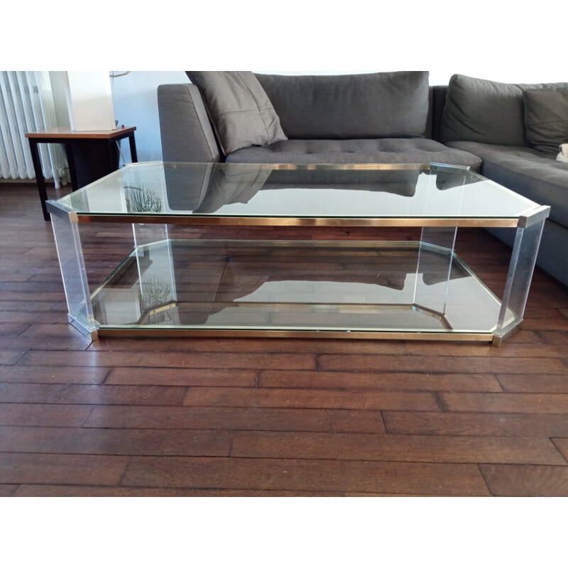 Vintage brass and plexiglass coffee table Roche Bobois 1970s