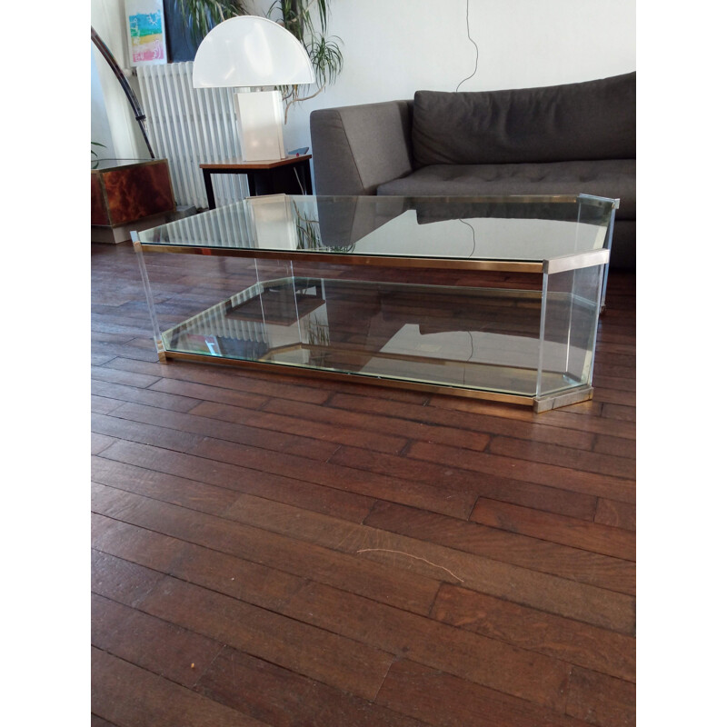 Vintage brass and plexiglass coffee table Roche Bobois 1970s