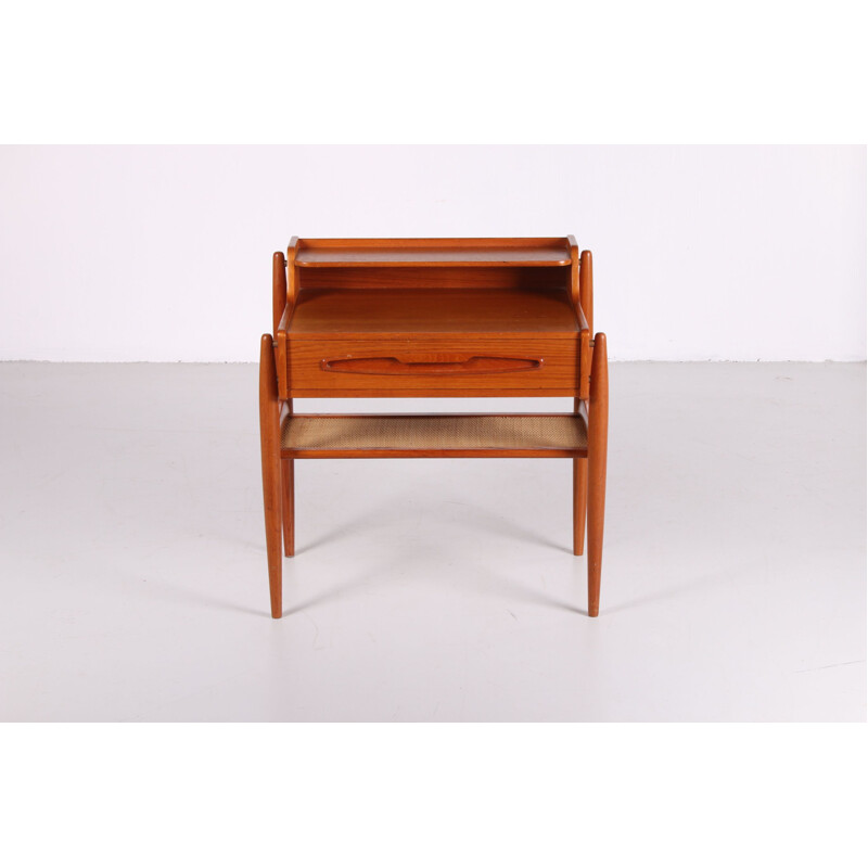 Vintage teak and rattan side table, Denmark