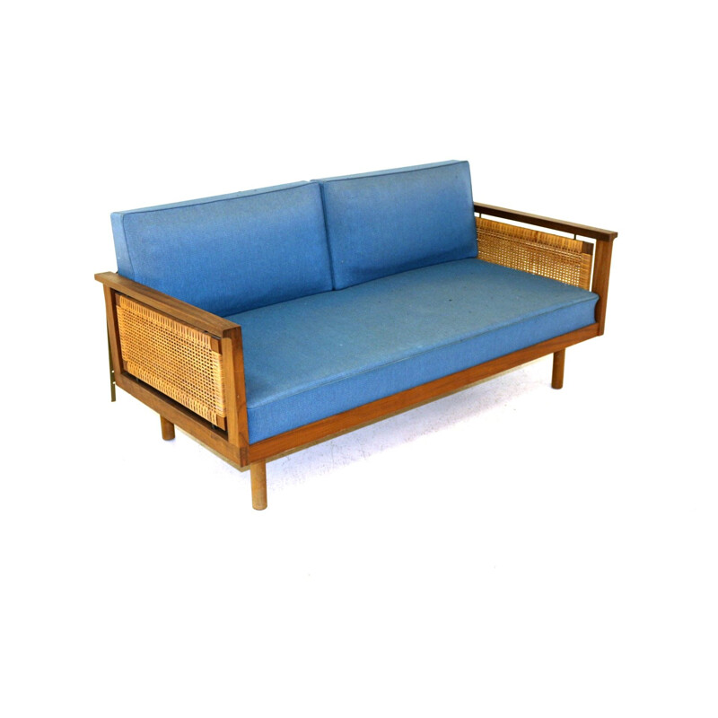 Vintage teak and rattan daybed Denmark 1950s