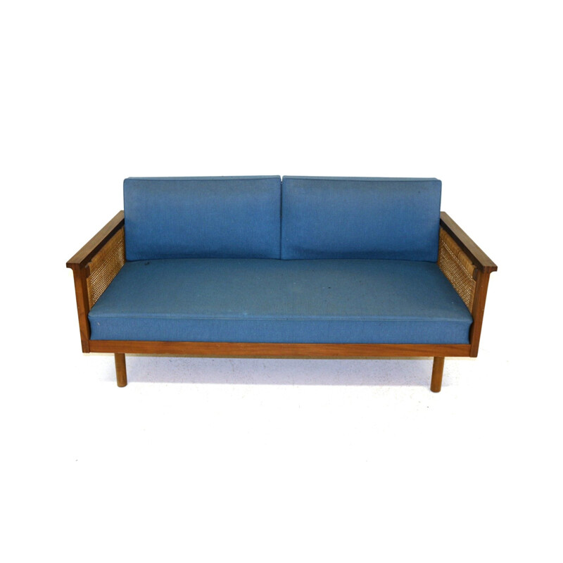 Vintage teak and rattan daybed Denmark 1950s