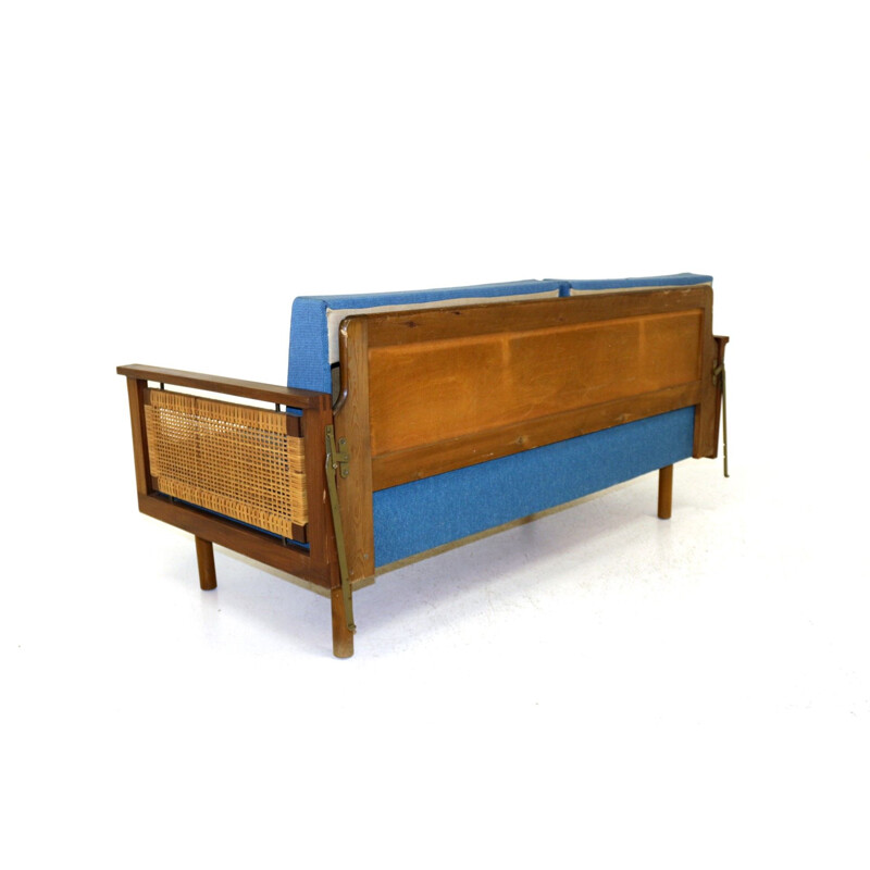 Vintage teak and rattan daybed Denmark 1950s