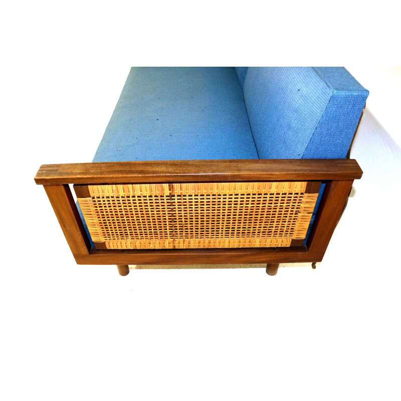 Vintage teak and rattan daybed Denmark 1950s