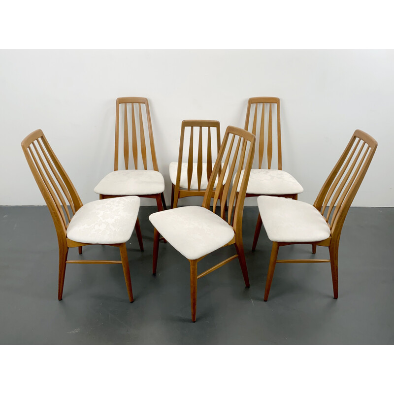 Conjunto de 6 cadeiras de teca Eva vintage de Niels Koefoed para Koefoeds Hornslet, Dinamarca 1960