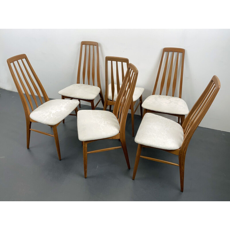 Conjunto de 6 cadeiras de teca Eva vintage de Niels Koefoed para Koefoeds Hornslet, Dinamarca 1960