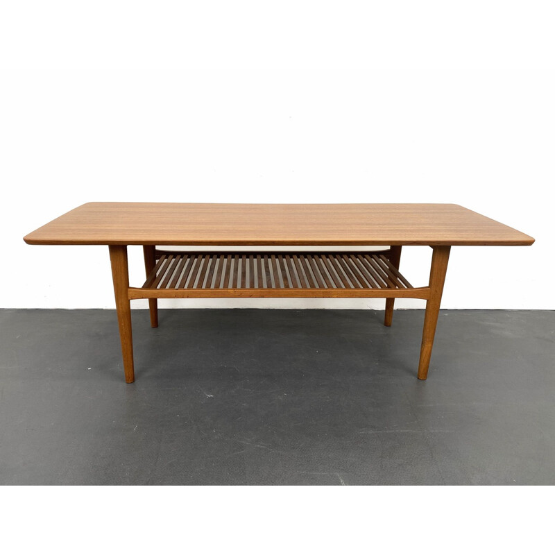 Vintage teak coffee table with a slatted base, Denmark 1960