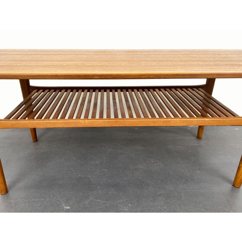 Vintage teak coffee table with a slatted base, Denmark 1960
